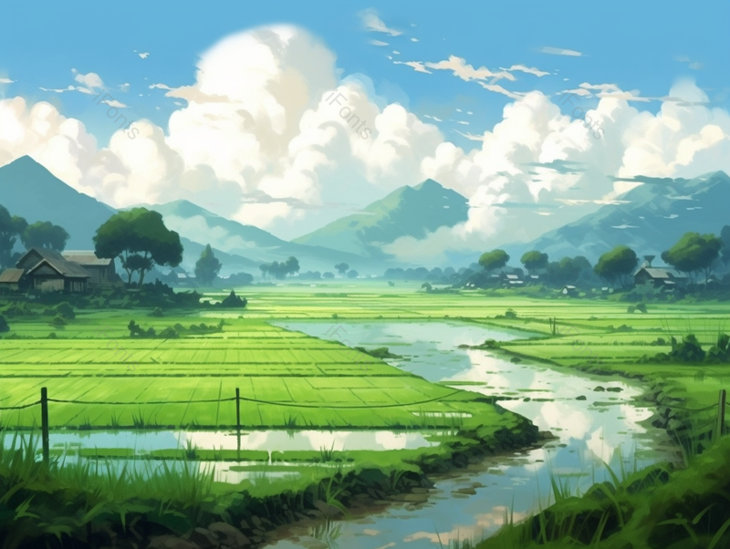 蓝色天空清新插画芒种背景,插画/手绘图,插画/手绘图库,插画/手绘图下载,插画/手绘